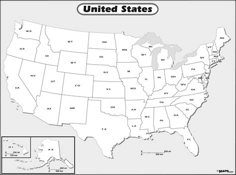 Black and White Map of USA